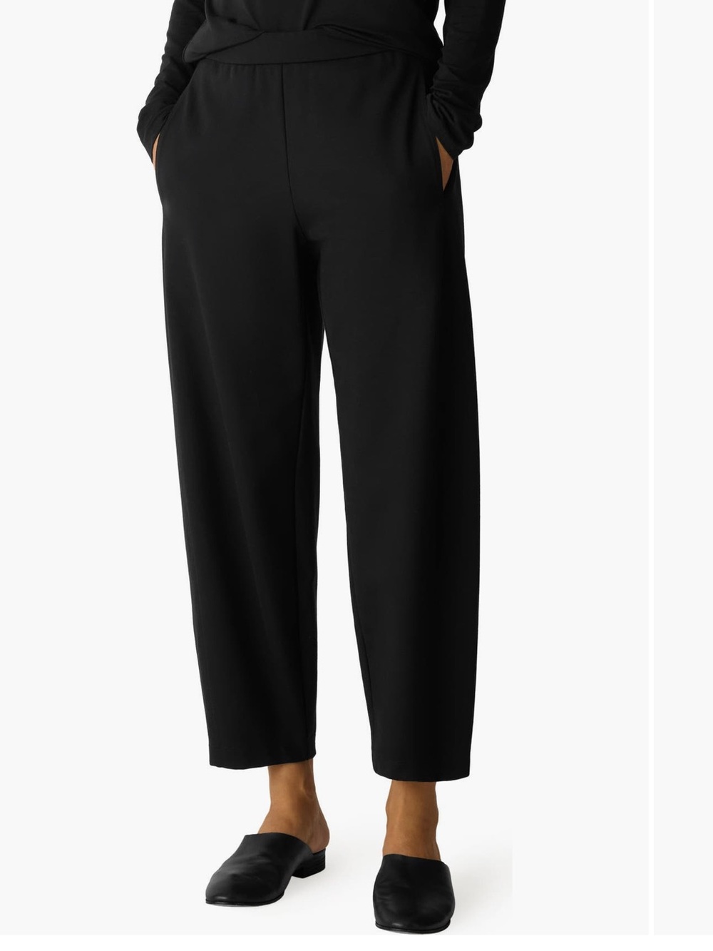 Eileen Fisher Tapered Ankle Pants Black Stretch Crepe NWT Large $188